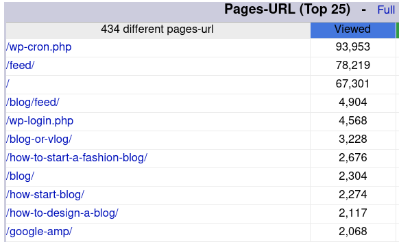 Top pages in AWStats